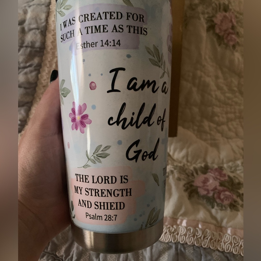 Inspirational Faith Floral Stainless Steel Tumbler Travel Mug 20oz NIB